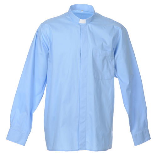 STOCK Chemise clergy manches longues popeline bleu clair 7