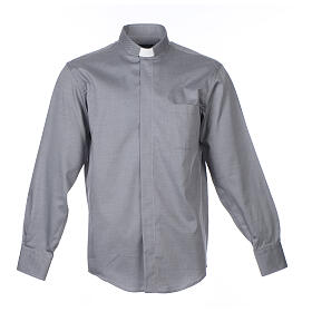 Collarhemd mit Langarm aus leicht zu bügelnden Baumwoll-Polyester-Mischgewebe mit Diagonalmuster in der Farbe Grau Cococler