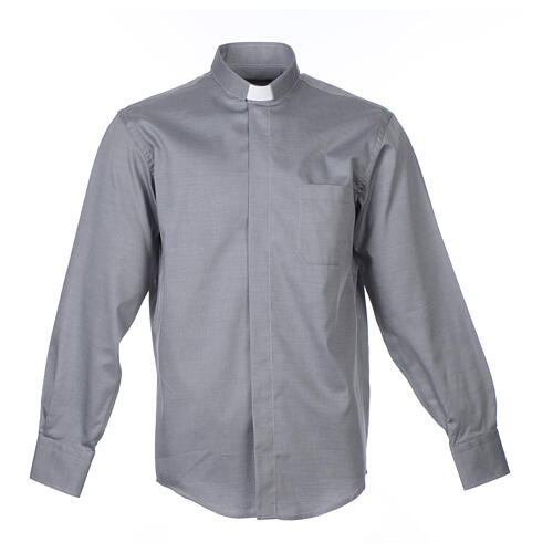 Camisa clergy M/L passo fácil sarja misto algodão cinzento Cococler 1