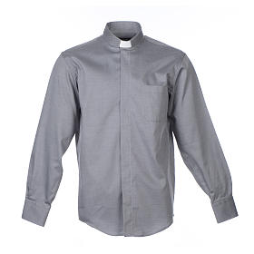 Long-sleeve Clergy shirt easy-iron mixed cotton, grey