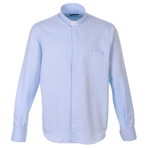 Collarhemd mit Langarm aus leicht zu bügelnden Baumwoll-Polyester-Mischgewebe mit Diagonalmuster in der Farbe Hellblau Cococler 1