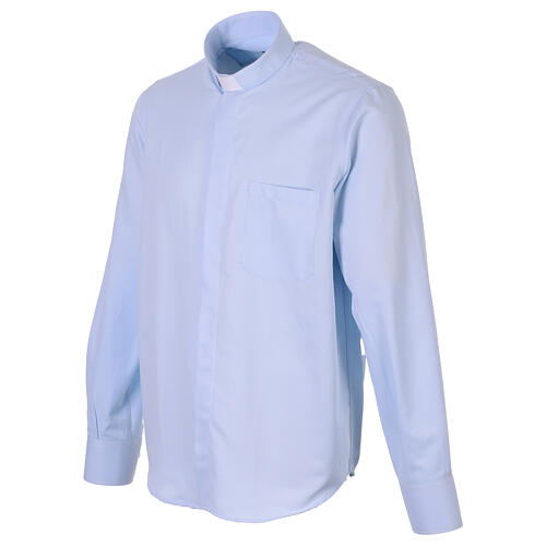 Collarhemd mit Langarm aus leicht zu bügelnden Baumwoll-Polyester-Mischgewebe mit Diagonalmuster in der Farbe Hellblau Cococler 3