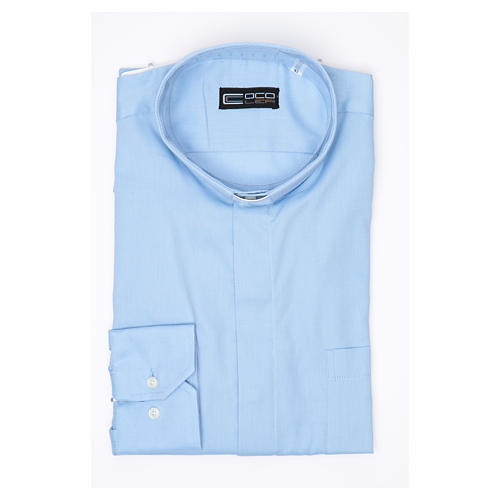 Clergy shirt Long sleeves easy-iron mixed cotton Light Blue 3