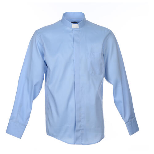 Clergy shirt Long sleeves easy-iron mixed cotton Light Blue Cococler 1
