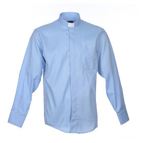 Camisa Clergy Manga Larga Planchado Facil Diagonal Mixto Algodón Celeste Cococler