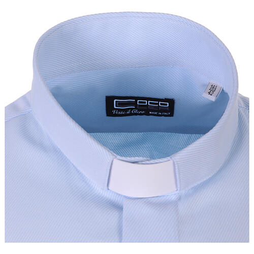 Chemise clergy Cococler m. longues Repassage facile Diagonale Mixte coton Bleu clair 4