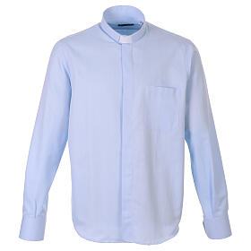 Camicia clergy M. Lunga Facile stiro Diagonale Misto cotone Celeste Cococler