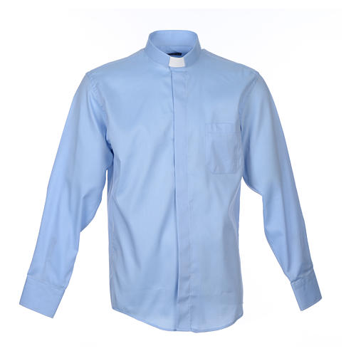 Koszula kapłańska długi rękaw błękitna bawełniana Cococler 1
