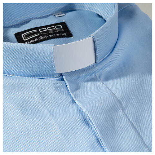 Camisa clergy M/L passo fácil sarja misto algodão azul claro Cococler 2