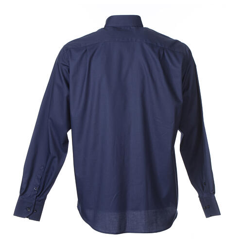 Collarhemd mit Langarm aus leicht zu bügelnden Baumwoll-Polyester-Mischgewebe mit Diagonalmuster in der Farbe Blau Cococler 7