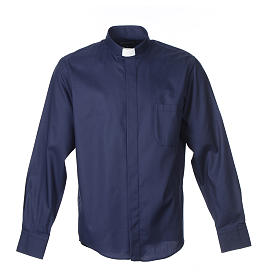 Camicia clergy M. Lunga Facile stiro Diagonale Misto cotone Blu Cococler