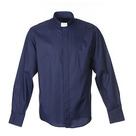 Long sleeve blue mix cotton clergy shirt easy to iron Cococler