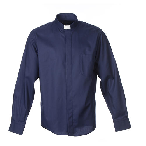 Long sleeve blue mix cotton clergy shirt easy to iron Cococler 1