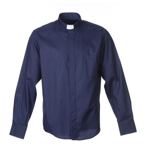 Long sleeve blue mix cotton clergy shirt easy to iron Cococler 1