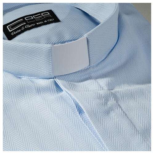Clergy shirt Long sleeves easy-iron mixed herringbone cotton Light Blue Cococler 2