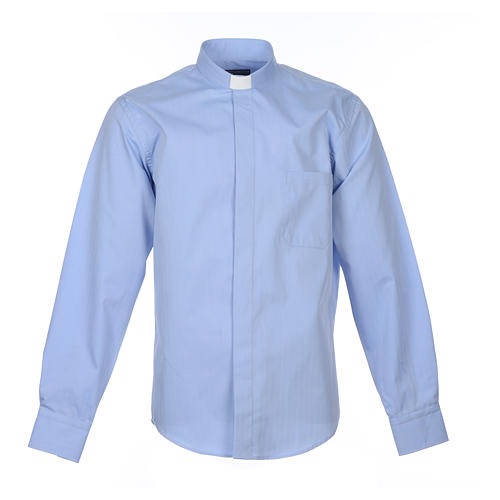 Koszula kapłańska długi rękaw, bawełna mieszana błękitna. Cococler 1