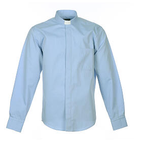 Clergy Light Blue Shirt with long sleeves easy-iron mixed herringbone cotton Cococler