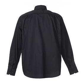 Collarhemd mit Langarm aus leicht zu bügelnden Baumwoll-Polyester-Mischgewebe mit Fischgrätenmuster in der Farbe Schwarz