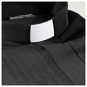 Collarhemd mit Langarm aus leicht zu bügelnden Baumwoll-Polyester-Mischgewebe mit Fischgrätenmuster in der Farbe Schwarz Cococler