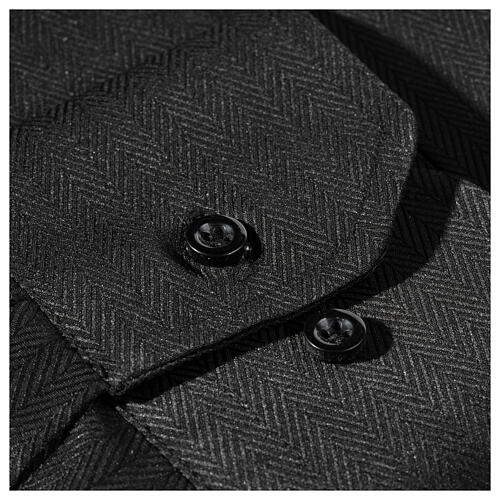 Collarhemd mit Langarm aus leicht zu bügelnden Baumwoll-Polyester-Mischgewebe mit Fischgrätenmuster in der Farbe Schwarz Cococler 6