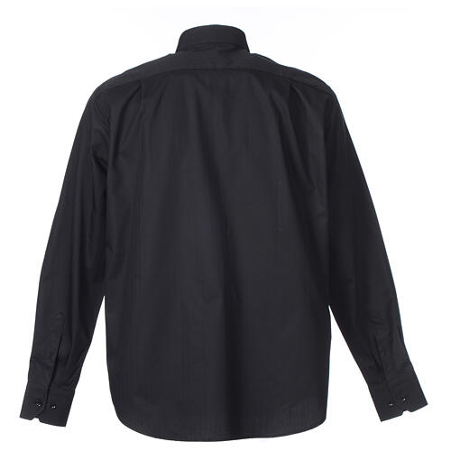 Collarhemd mit Langarm aus leicht zu bügelnden Baumwoll-Polyester-Mischgewebe mit Fischgrätenmuster in der Farbe Schwarz Cococler 8