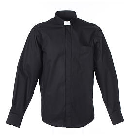 Clergy shirt Long sleeves easy-iron mixed herringbone cotton Black Cococler