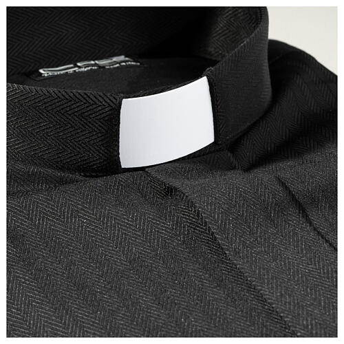 Clergy shirt Long sleeves easy-iron mixed herringbone cotton Black Cococler 2
