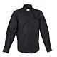 Clergy shirt Long sleeves easy-iron mixed herringbone cotton Black Cococler s1