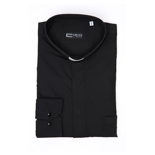 Camicia clergy M. Lunga Facile stiro Spigato Misto cotone Nero Cococler 4