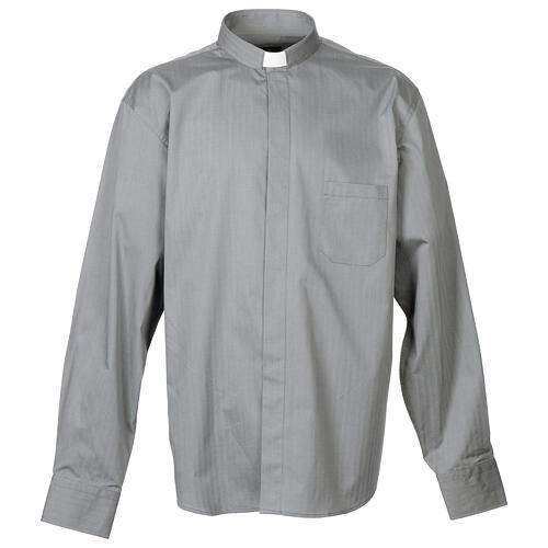 Collarhemd mit Langarm aus leicht zu bügelnden Baumwoll-Polyester-Mischgewebe mit Fischgrätenmuster in der Farbe Grau Cococler 1