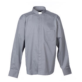 Clerical Shirts and collars: Grey clerical shirt Long sleeves easy-iron mixed herringbone cotton