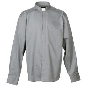 Grey clerical shirt Long sleeves easy-iron mixed herringbone cotton Cococler
