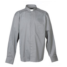 Grey clerical shirt Long sleeves easy-iron mixed herringbone cotton Cococler
