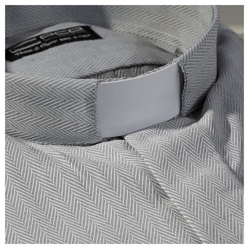 Grey clerical shirt Long sleeves easy-iron mixed herringbone cotton Cococler 2