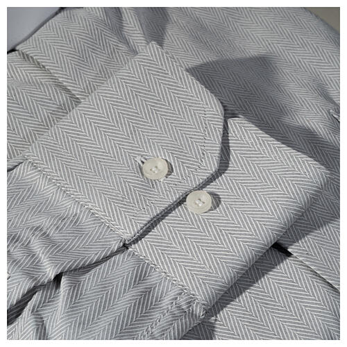 Grey clerical shirt Long sleeves easy-iron mixed herringbone cotton Cococler 5