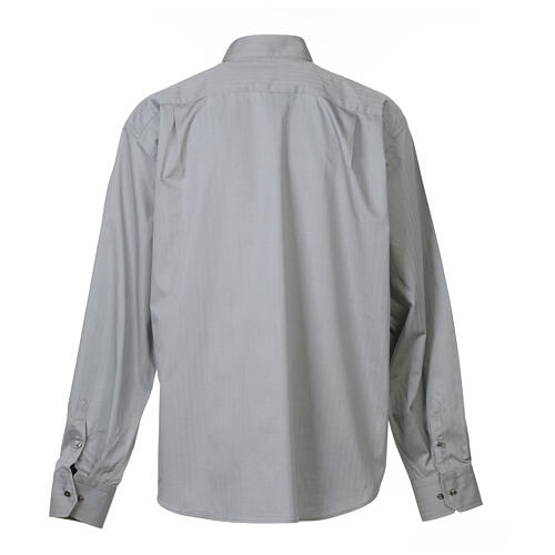 Grey clerical shirt Long sleeves easy-iron mixed herringbone cotton Cococler 7