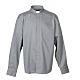 Grey clerical shirt Long sleeves easy-iron mixed herringbone cotton Cococler s1