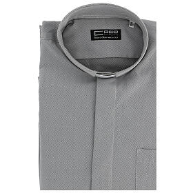 Clergy Collar Grey Shirt long sleeve easy-iron mixed herringbone cotton