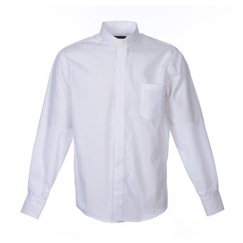 Collarhemd mit Langarm aus Baumwoll-Polyester-Mischgewebe in der Farbe Weiß Cococler 1