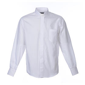 Clerical Shirts and collars: Clergy shirt long sleeves solid colour mixed cotton White
