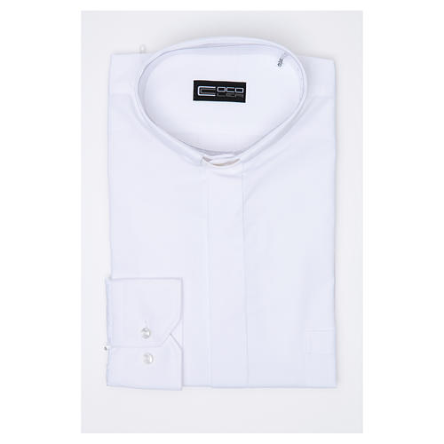 Clergy shirt long sleeves solid colour mixed cotton White 3