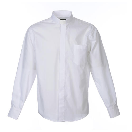 Clergy shirt long sleeves solid colour mixed cotton White Cococler 1
