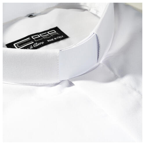 Camisa clergy M/L uma cor misto algodão branco Cococler 2