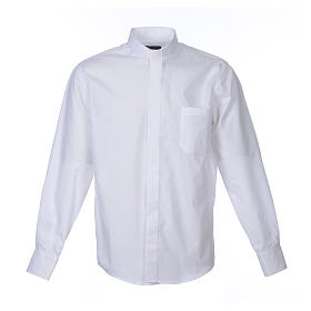 Catholic Clergy White Shirt long sleeve solid color mixed cotton