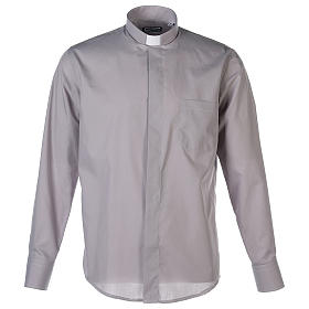 Clerical Shirts and collars: Clergy shirt long sleeves solid colour mixed cotton Light Grey