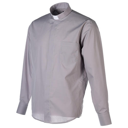 Camicia clergy M. Lunga tinta unita Misto cotone Grigio chiaro Cococler 3