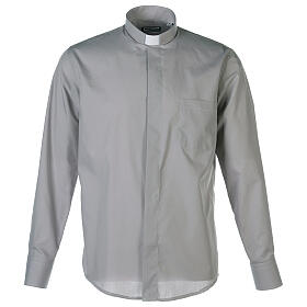 Camisa clergy M/L uma cor misto algodão cinzento claro Cococler