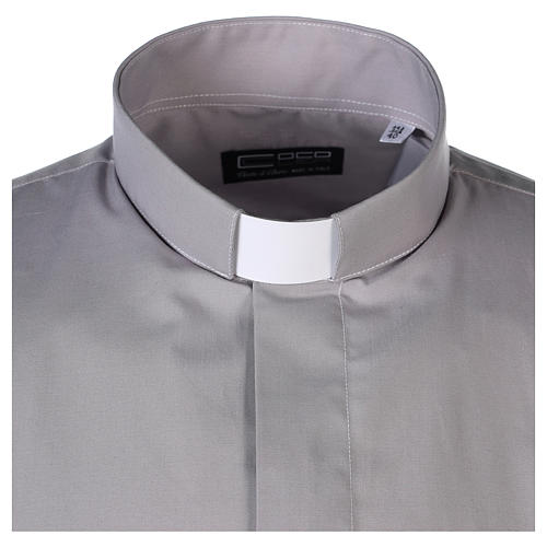 Camisa clergy M/L uma cor misto algodão cinzento claro Cococler 4