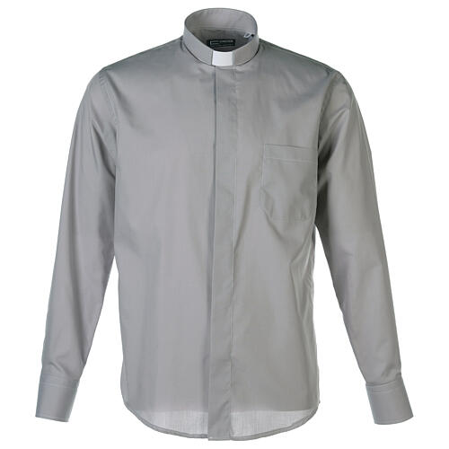 Camisa clergy M/L uma cor misto algodão cinzento claro Cococler 1