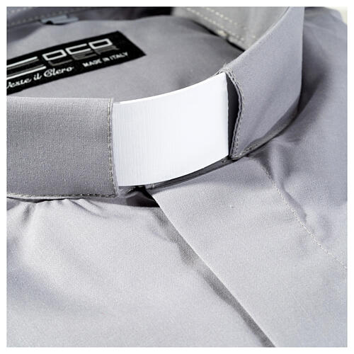 Camisa clergy M/L uma cor misto algodão cinzento claro Cococler 2